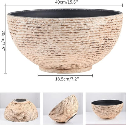 Sungmor Large Garden Bowl Planter Water Plant Pot, Miniature Landscaping Succulent Planter, 15.6 Inch Marble Texture Water Lily Pots, Small Fountain Base Mini Fish Pond Bird Bath