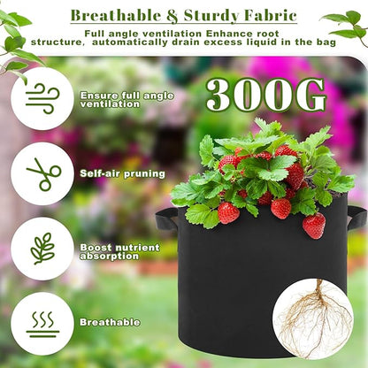 10 Pack Plant Grow Bags 15 Gallon 5 Gallon 3 Gallon Heavy Duty 300g Thickened Nonwoven Aeration Fabric Pots with Handles for Garden Indoor & Outdoor Planting, Moisture Retaining