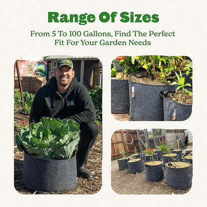 Epic Gardening 5 Pack 15 Gallon Grow Bags with Handles (Lined) - Heavy Duty Fabric Pots for Vegetables, Herbs & Flowers - Breathable Cloth Planters for Indoor & Outdoor Gardening, Moisture Retaining