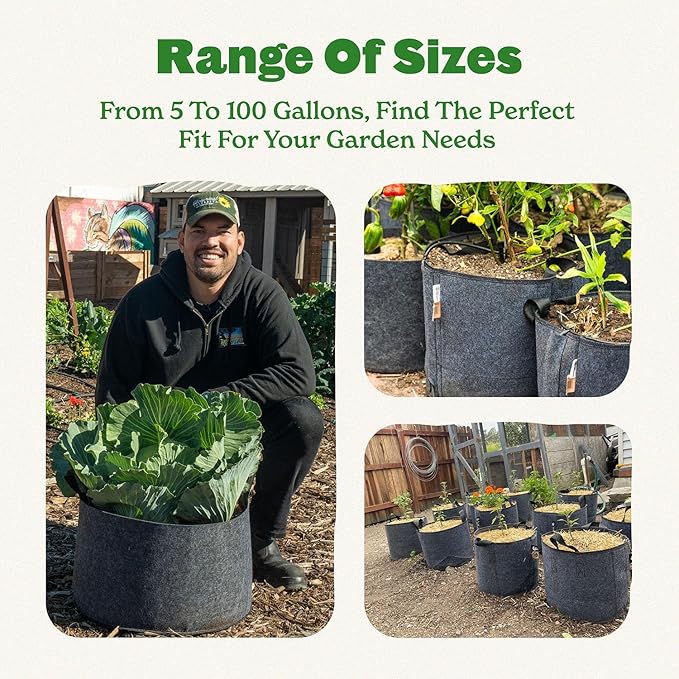 Epic Gardening 5 Pack 5 Gallon Grow Bags with Handles (Lined) - Heavy Duty Fabric Pots for Vegetables, Herbs & Flowers - Breathable Cloth Planters for Indoor & Outdoor Gardening, Moisture Retaining