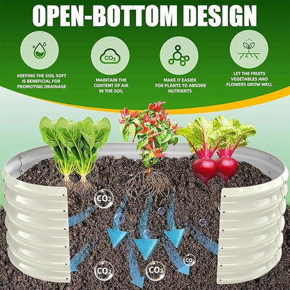 17" Tall Elevated Oval Metal Raised Garden Bed - 4ft x 2ft in Size and 0.8MM Thick Durable Planter Bed/Box for Vegetables Flowers Succulent at Patio/Garden Outdoor (White, 4X2X1.4 FT)