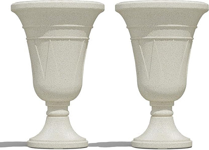 23" Tall Planters for Outdoor Plants Set of 2, Planter with Drainage Holes and Trophy Design, Large Outdoor Planters for Porch, Garden, Beige