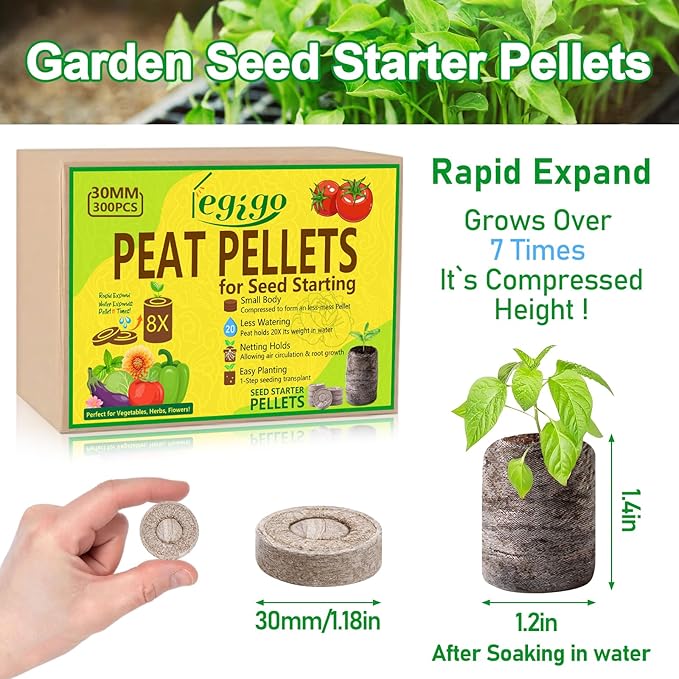 Legigo 300 Pcs 30mm Peat Pellets Seed Starter Soil Pods- Seedling Soil Peat Pods for Seed Starting, Compressed Seed Pod Root Starter Plugs for Garden Plant Cuttings Planting Herb Flower and Vegetables
