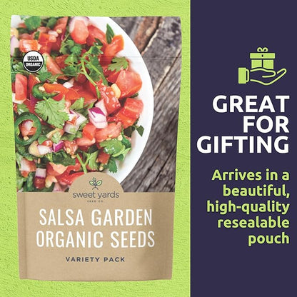 Organic Salsa Garden Seeds Variety Pack - 8 Individual Packs - 2026 Season - Cayenne Pepper, Roma Tomato, Cilantro and More! for Indoor & Outdoor Planting (Non-GMO, Certified Organic)
