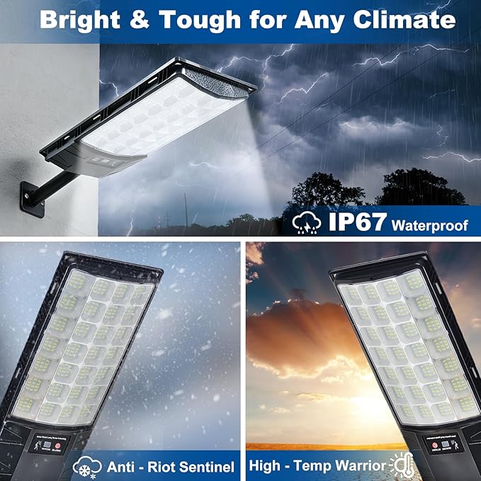 Solar Street Lights Outdoor, 6-Pack 45000LM, Dusk to Dawn Motion Sensor Light with Remote, 7500K LED Solar Flood Light, IP67 Waterproof Wall Mount Security Light for Yard, Garage, Driveway