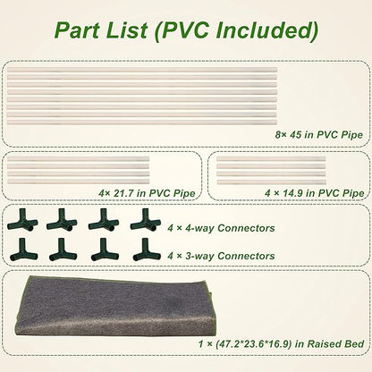 Gardzen Raised Grow Bed with PVC Frame - 47.2"x23.5"x16.9" Breathable Planter Raised Bed, No-Till Design, Includes Pipes & Connectors, Air-Pruning for Healthier Plants