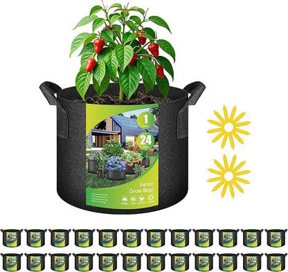 YSSOA Grow Bags 24 Pack 1 Gallon 300G Reusable Breathable Gardening Pots with Handles Non-Woven Fabric Plant Bags, Heavy Duty Planting Bags for Grow Tent Hydroponic & Outdoor Vegetables Tomatoes