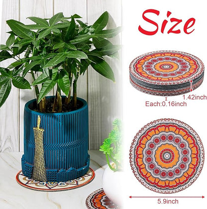 6 Pcs Boho Plant Pot Mat Absorbent Non Slip Round Pot Coaster Pad Gardening Indoor Outdoor Flower Plant Protect for Table Desk Floor, 5.9 Inches