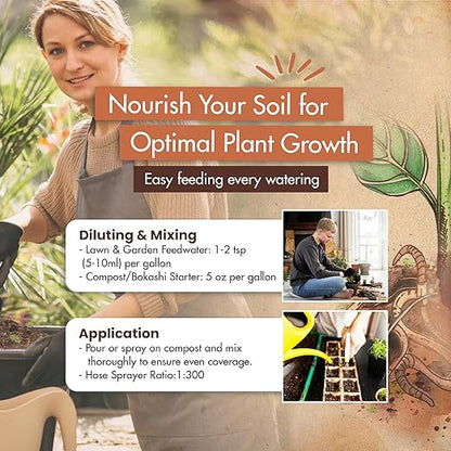 Worm Castings for Plants, Earthworm Casting Organic Fertilizer, Bokashi Booster, Worm Tea Made from Compost Worms, Liquified & Concentrated Vermicompost for Soil Fertility & Bountiful Harvest, 1 gal.