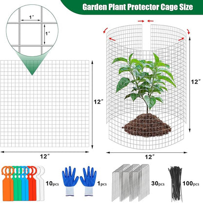 10 Set Garden Plant Protector Cage, 11.8''x11.8'' Metal Wire Protectors for Plants, Protection Cages with Stakes Nylon Ties, Animals Barrier to Keep Chicken Rabbit Away from Plants Flower Vegetables