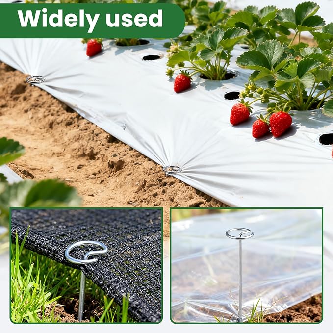 100 Pcs Landscape Fabric Pins, Heavy Duty Galvanized Steel Garden Staples, Galvanized Circle Top Garden Stakes, Professional Weed Barrier Stake, Metal Yard Staple for Plant Cover, Lawn (slivery(B))