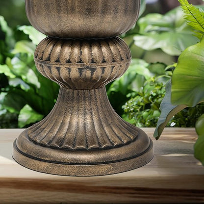 Magshion 20" Urn Planters for Outdoor Plants, Large Decorative Front Porch Planters Set of 2, Weatherproof Tall Plastic Flower Pots for Garden, Patio & Entryway Décor, Antique Brass