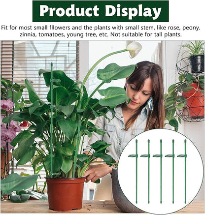 30 Pcs Adjustable Plant Support Stakes Garden Single Stem Support Stake Plant Cage Support Rings with Plant Clips and Connect Pipe for Orchid Rose Tomato, 12 Inch