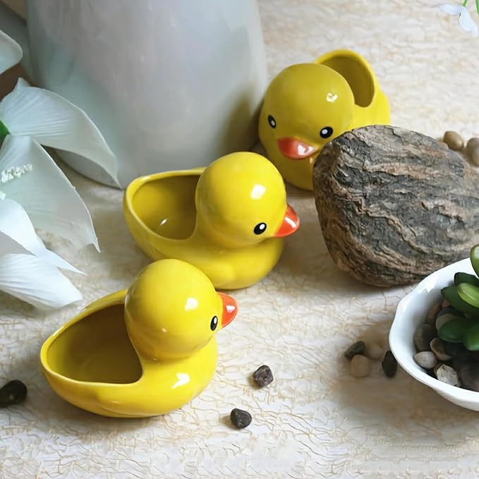 Cute Indoor Cartoon Animal Duck Shaped Ceramic Succulent Cactus Flower Plant Pots Planter with Drainage Hole - Plant Not Included (Small)