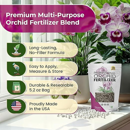 Leaves and Soul Orchid Fertilizer Pellets |13-11-11 Slow Release Pellets for Seedlings and Mature Plants | Multi-Purpose Blend & Gardening Supplies, No Fillers | 5.2 oz Resealable Packaging