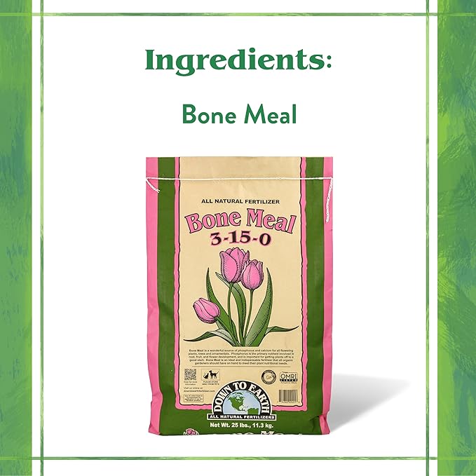 Down To Earth All Natural Fertilizers Organic Bone Meal - High Phosphorus Plant Food for Buds, Bulbs, Blooms, Flowers 3-15-0, 50 Lb