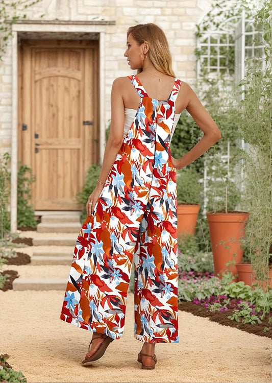 IWOLLENCE Women's Summer Jumpsuits Boho Wide Leg Overalls Casual Loose Rompers with Pockets 2025