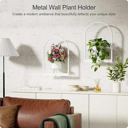 White Metal Wall Plant Holder - 3-Pack Wall Mounted Plant Stands and Hanging Holders for Indoor Planter and Flower Pot - Arch Decor Shelf for Plant Storage (Pot Not Included)