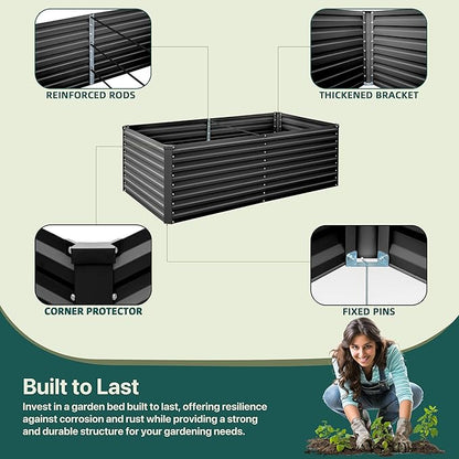 Raised Garden Bed 6x3x2ft, Galvanized Raised Garden Beds Outdoor for Vegetables Flowers Herbs, Steel Large Deep Planter Box, Tall Raised Garden Bed with 3ftx30ft Weed Barrier Fabric and Glove, Black