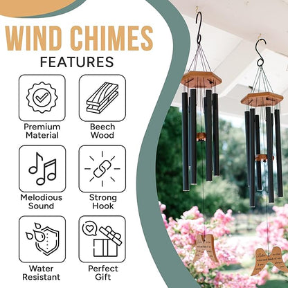 Memorial Wind Chimes for Loss of Loved One, 34" Angel Wing Windchimes Sympathy Gifts for Loss of Loved one, Sympathy Wind Chimes Memorial Gifts for Loss of Mother Father Funeral Gifts Condolence.