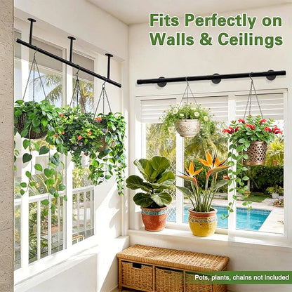 Plant Hanging Rod, 62 Inch Plant Hanger Indoor for Window Ceiling, Heavy Duty Hanging Planters for Indoor Plants, Black Wall Plants Holder, Window Plants Shelves Pot/Chain/Plant Not Included