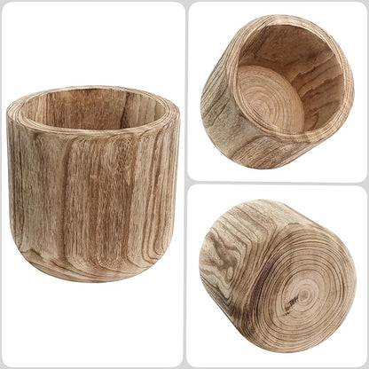 CYS EXCEL 8.25'' Burnt Finish Cylinder Planter Lightweight Natural Wood Cachepot for Indoor Plants, Succulents, Herbs, Home & Office Decor