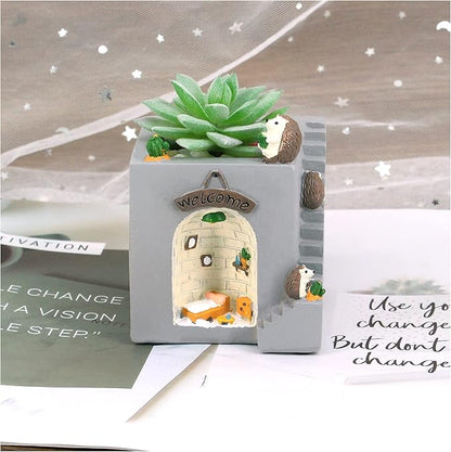 Segreto Creative Stairs Flower Pots Resin Planter Plants Vase with Drainage for Succulent Planting Pot(Hedgehog)