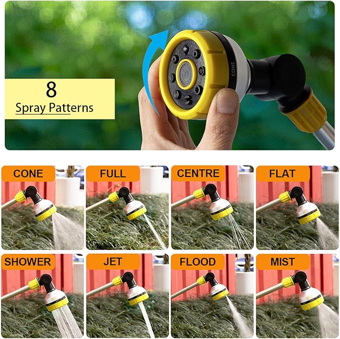 17.5" Multi-Pattern Watering Wand with Thumb Control & 180° Rotating Nozzle | 8 Spray Modes for High-Pressure Cleaning, Pet Bathing, Gardens, Hanging Baskets | Fits Standard Garden Hoses