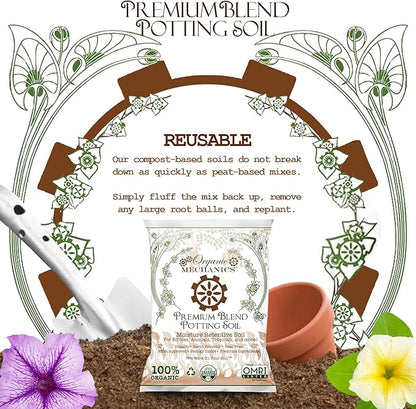 Organic Mechanics Premium Blend Potting Soil, 8 qt (Pack of 4) - Moisture-Retentive, Peat-Free, Compost - Enriched Mix with Worm Castings & Perlite for Houseplants, Annuals, Veggies & Tropical Plants