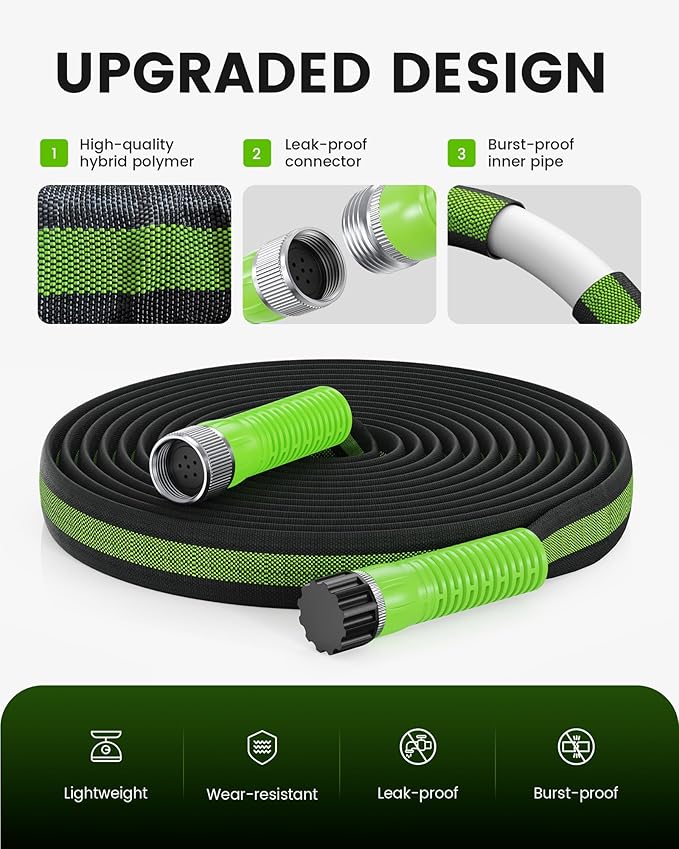 RAINPOINT Flat Soaker Hose 30FT for Garden, Drip Hose for Garden with Anodized Aircraft Aluminum Ends, Flexible & Lightweight Soaking Hose, Save 80% Water, Green(15FT X 2Pack)