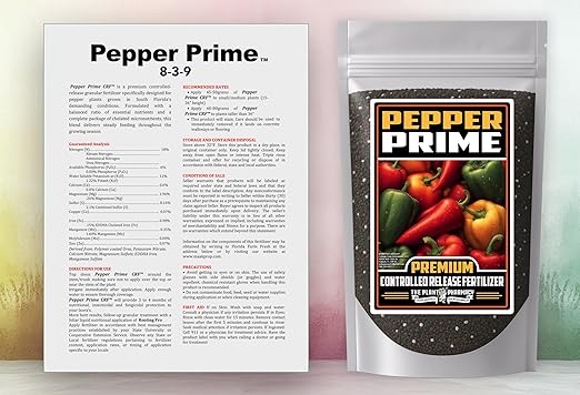 Fertilizer Commercial Grade | Pepper Prime 8-3-9 | 1 Pound | Custom Professional Mix Blend | Controlled-Release Granular | Chelated Micronutrients | Season-Long Feed | Container and In-Ground Plants
