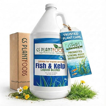 GS Plant Foods Liquid Fish & Kelp Fertilizer (1 gallon) – Organic Material Review Institute Listed Natural Plant Food for Home Gardens, and Vegetables