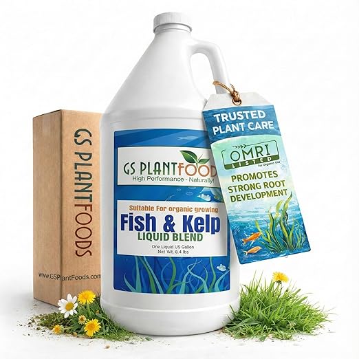 GS Plant Foods Liquid Fish & Kelp Fertilizer (1 gallon) – Organic Material Review Institute Listed Natural Plant Food for Home Gardens, and Vegetables