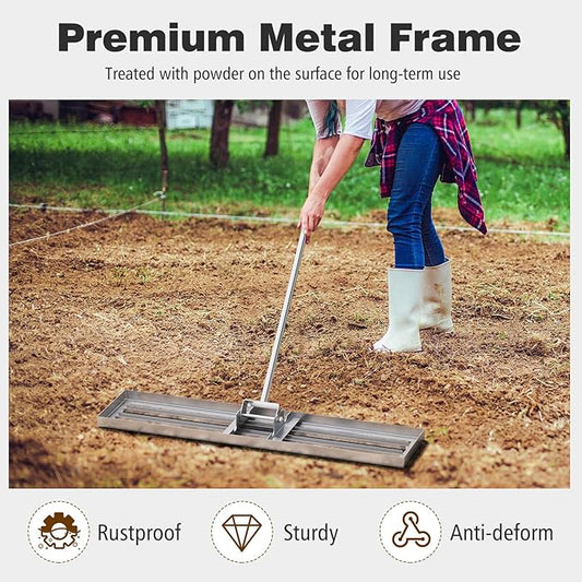 42" x 10" Lawn Leveling Rake, Heavy Duty Landscape Rake with 67" Handle, Non-Slip Grip & Flat Head, Space-Saving Lawn Level Tool for Garden, Backyard, Golf Course & Sports Field(Silver)