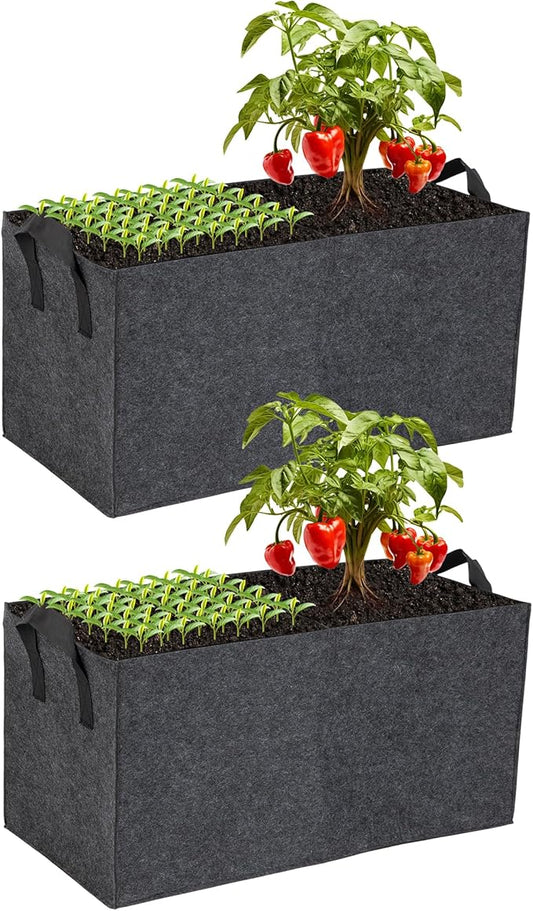 2-Pack 2 Grids Fabric 10 Gallon Grow Bags, 2x1x1ft Thickened 400G Nonwoven Fabric Raised Garden Beds with Handles - Indoor Outdoor Planters for Vegetables, Herbs, Flowers