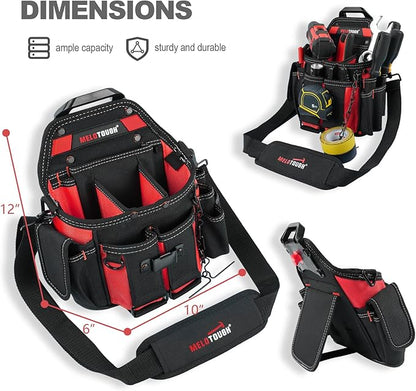 MELOTOUGH Professional Electrician Tool Pouch Bag with Shoulder Strap Tool Pouch with Belt Clip Quickly Attach and Release Tool Bag