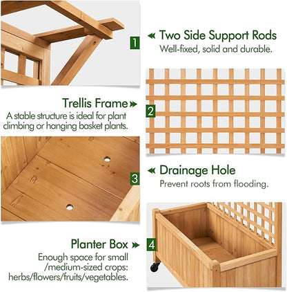 Yaheetech 72" H Garden Planter with Trellis for Vine Climbing Horticultural Plants, Yard Box Outdoor w/Drainage Holes, Garden Planter Bed for Flowers Herbs, Light Brown