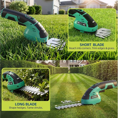 Garvee 2 in 1 Handheld 7.2V Electric Grass Trimmer Hedge Shears/Grass Cutter Rechargeable Lithium-Ion Battery and Type-C Cable Included Cordless Grass Shear & Shrubbery Trimmer