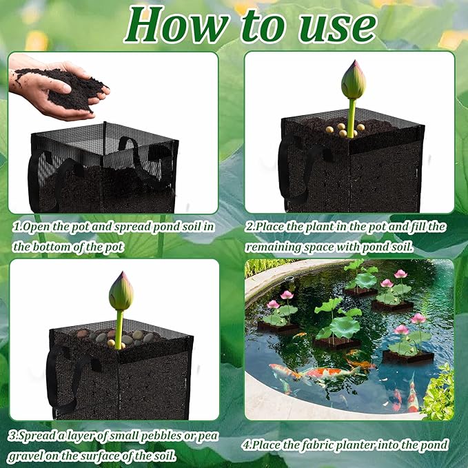 6PCS Mesh Aquatic Pond Plant Baskets, 2 Gallon Large Pond Planting Bags Reusable Aquatics Planter Pot Water Lily Growing Container with Handles for Lotus Bog Plant Garden Terrestrial Plants, 7.9"