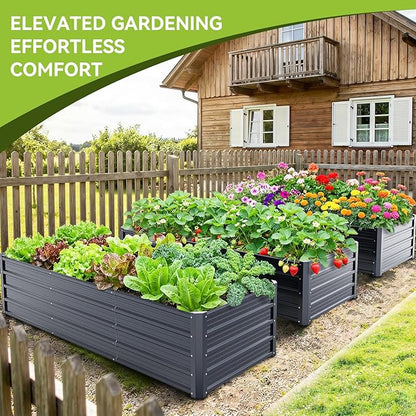 Ohuhu Metal Raised Garden Bed Outdoor 8x3x1.5 FT Reinforced Galvanized Rustproof Colored Steel Planter Boxes for Vegetables, Heavy Duty Raised Beds for Growing Flowers Herbs Succulents 2-Pack
