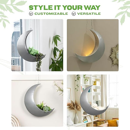 Hanging Moon Planter for Moon Room Decor - Great for Succulents, Air Plant, Mini Cactus, Faux, Artificial Plants-Boho Hanging Planters for Indoor Plants, Witchy Gifts for Women, Birthdays,Plant Lovers