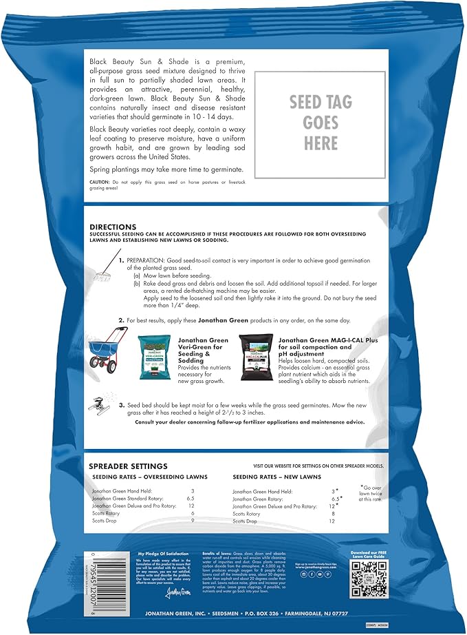 Jonathan Green (12007) Black Beauty Sun & Shade Grass Seed - Cool Season Lawn Seed, 50 lb