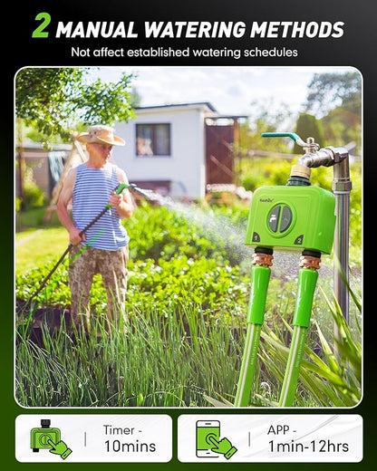 RAINPOINT WiFi Water Timer for Garden Hose, 2 Zone WiFi Sprinkler Controller, Smart Hose Timer Valve, Automatic Drip Irrigation System/Rain Delay for Garden/Lawn/Yard (Brass Inlet, No Gateway)