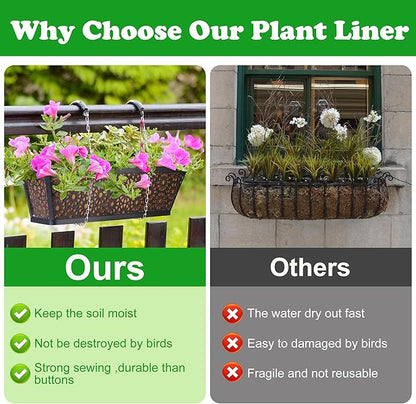 Adnee 4 Pcs 24 Inch Fabric Plant Window Box Liners-Rectangular Non-Woven Planter Basket Liner-Brown Felt Flower Hanging Basket for Outdoor Garden Wall Hanging Planter Flower Vegetables