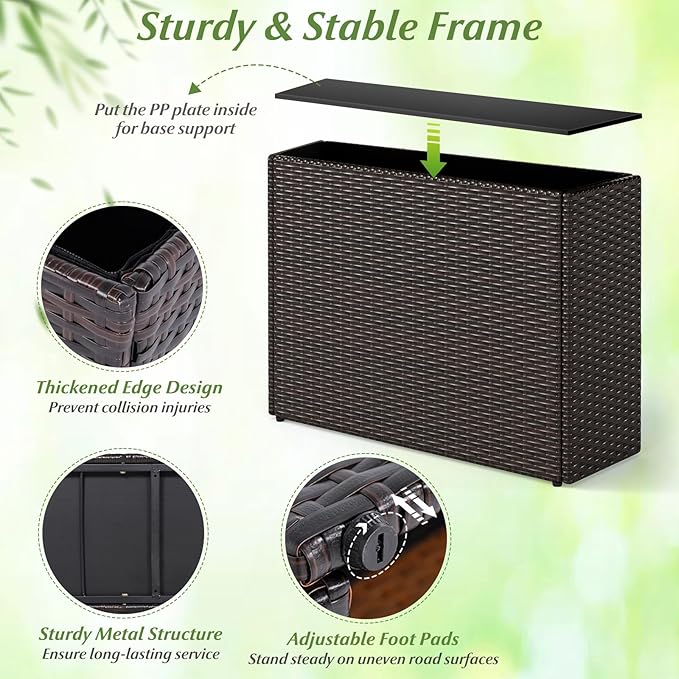 Giantex Wicker Raised Garden Bed, 32”x11”x24”, Rectangular Garden Planter Box w/PE Rattan, Liner Fabric, Wicker Patio Elevated Raised Bed for Vegetable Flower Herb Porch Balcony