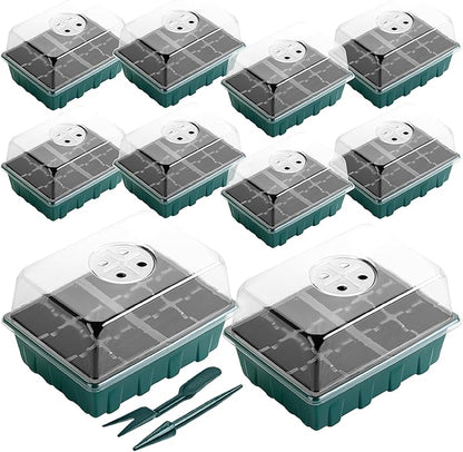 Mr. Pen- Seed Starter Tray Kits, 6.6"x4.6", 10 Set, Total 120 Cells, Durable Plant Germination Trays with Humidity Vented Domes and Bases, Ideal for Seed Starting, Indoor Gardening and Greenhouse