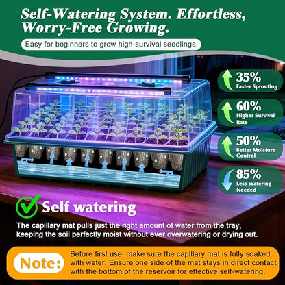 120 Cell Seed Starter Trays Self Watering with LED Grow Light – 2 Pack 60 Cells Seed Starting Kit with Humidity Domes, Tools & Labels for Indoor Gardening