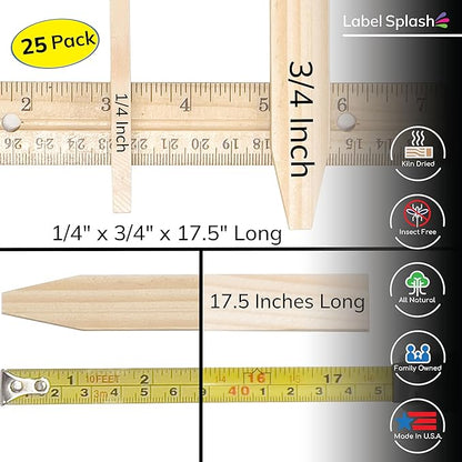 25 Pack 17.5" Wood Stakes for Garden Marking Survey Grading Paint Stirring Stick Model Building Landscaping Plant Support and Crafts 17.5 Inch Made in The USA by LABELSPLASH