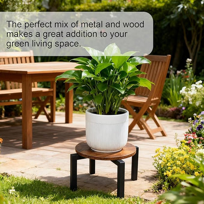 Plant Stand Indoor, Heavy Duty Sturdy Metal Plant Holder, Wooden plant Stool, Single Plant Pot Stand Low Short Planter Stand Fit 5-12 Inch Pot