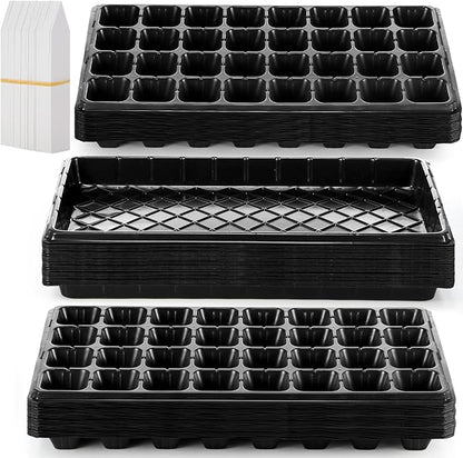Yinder 20 Pcs Seed Starting Trays with Dome 32 Cells Plug Trays and 1020 Tray No Holes with 100 Pcs Tags Seed Starter Kit for Nursery Germination Plant Propagation